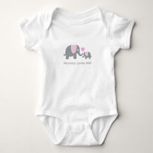 Mommy Loves Me Elephants in Pink and Grey Baby Bodysuit