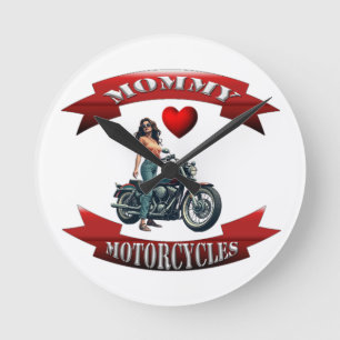 Mommy Loves Motorcycles Round Clock