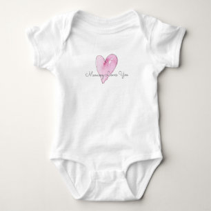 MOMMY LOVES YOU Pink Watercolor Heart Sweet Love Baby Bodysuit