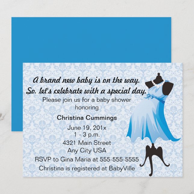 Mommy Mannequin Baby Shower Invitation (Blue) (Front/Back)