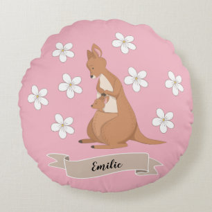 Mommy & Me Kangaroo With Stripes Round Pillow