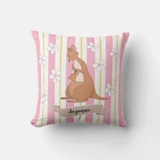 Mommy & Me Kangaroo With Stripes Throw Pillow (Front)