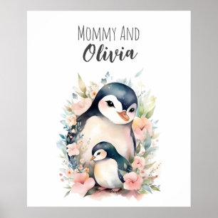 Mommy & me Penguin Animal Nursery Art Poster