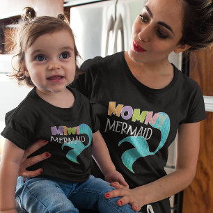 Mommy & Mini Mermaid Matching Parent Kid Black Toddler T-shirt