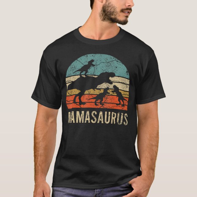 Mommy Mom Mama Dinosaur Funny 3 Three Kids Mamasau T-Shirt (Front)