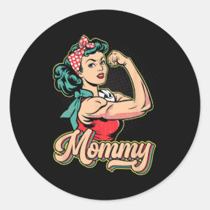 Mommy Muscle Retro Weightlifting And Bodybuilding Classic Round Sticker