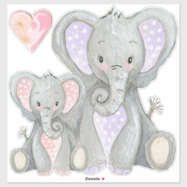 Mommy n Baby Adorable Pink Heart Lavender Elephant (Sheet)