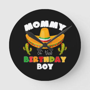 Mommy Of The Birthday Boy Cinco de Mayo Round Clock