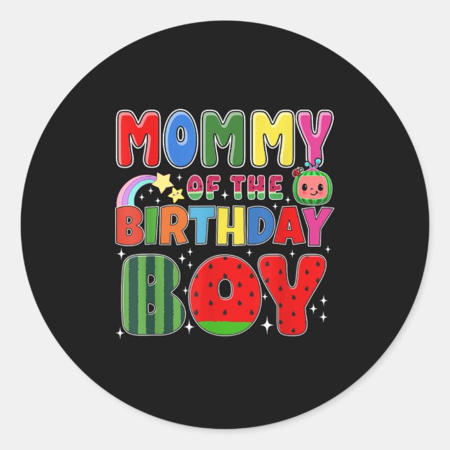 Mommy Of The Birthday Boy Melon Family Matching Fu Classic Round Sticker (Front)