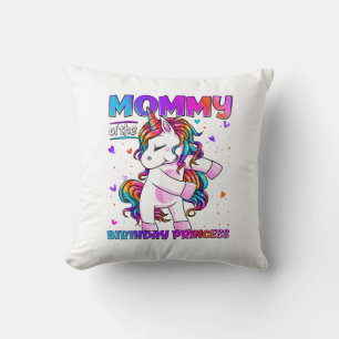 Mommy of the Birthday Princess Girl Flossing Unico Throw Pillow