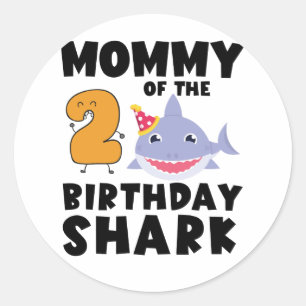 Mommy Of The Birthday Shark 2 years old Birthday Classic Round Sticker