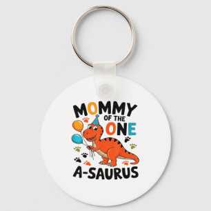 Mommy Of The One-a-saurus 2nd Birthday Dinosaur Pa Keychain