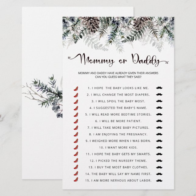 Mommy or daddy baby game (Front/Back)