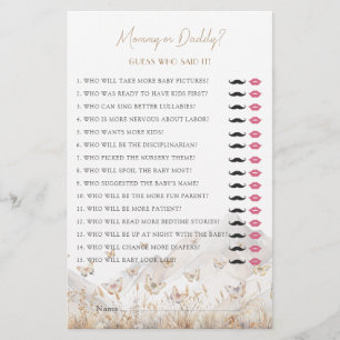 Mommy or Daddy Baby Shower Game Card