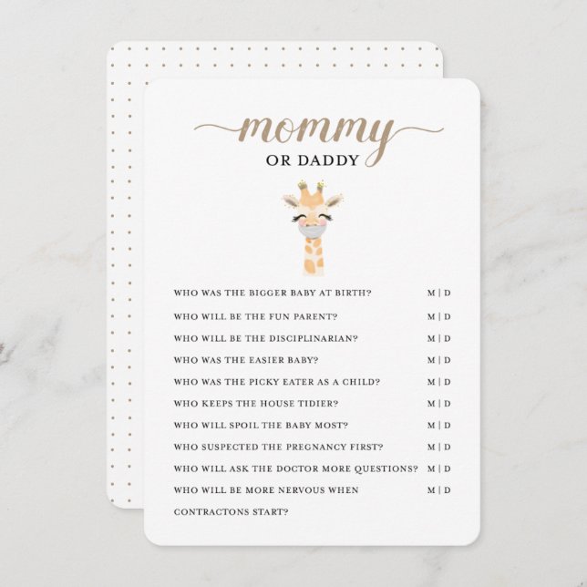Mommy or Daddy - Baby Shower Game Enclosure Card (Front/Back)