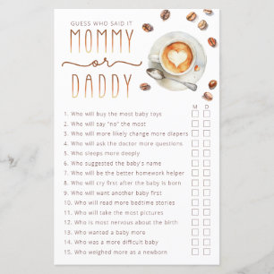 Mommy or Daddy Baby Shower Game Sheet