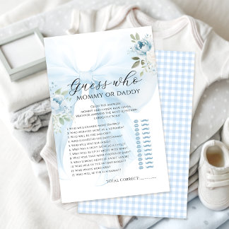 Mommy or Daddy Blue Bow Floral Baby Shower Games