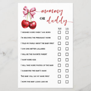Mommy or Daddy Cherry Baby Shower Game Card