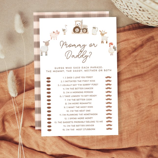 Mommy or Daddy Farm Animals Baby Shower Game (Creator Uploaded)