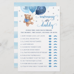 Mommy or Daddy Game Baby Shower Teddy Bear 