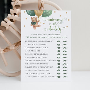 Mommy or Daddy Game Baby Shower Teddy Bear Card