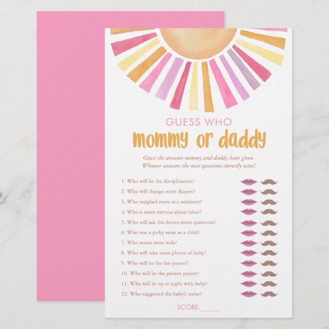 Mommy or Daddy game guess who sunshine girl boho (Front/Back)