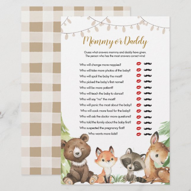 Mommy or Daddy Games Woodland Baby Shower (Front/Back)