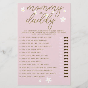 Mommy or Daddy Guess Baby Shower Game Daisies Pink Flyer
