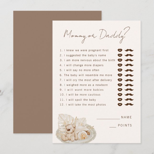 Mommy or Daddy Party Game Enclosure Card (Front/Back)