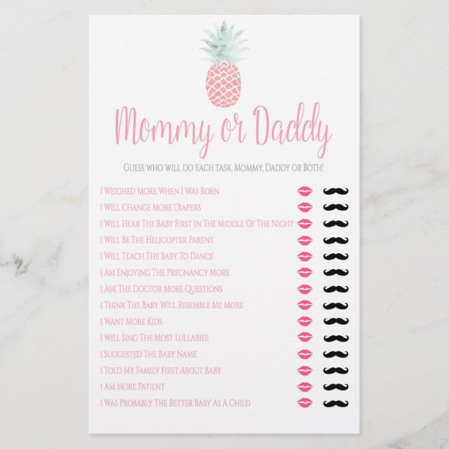 Mommy or Daddy Pineapple Summer Baby Shower Game Flyer (Front)