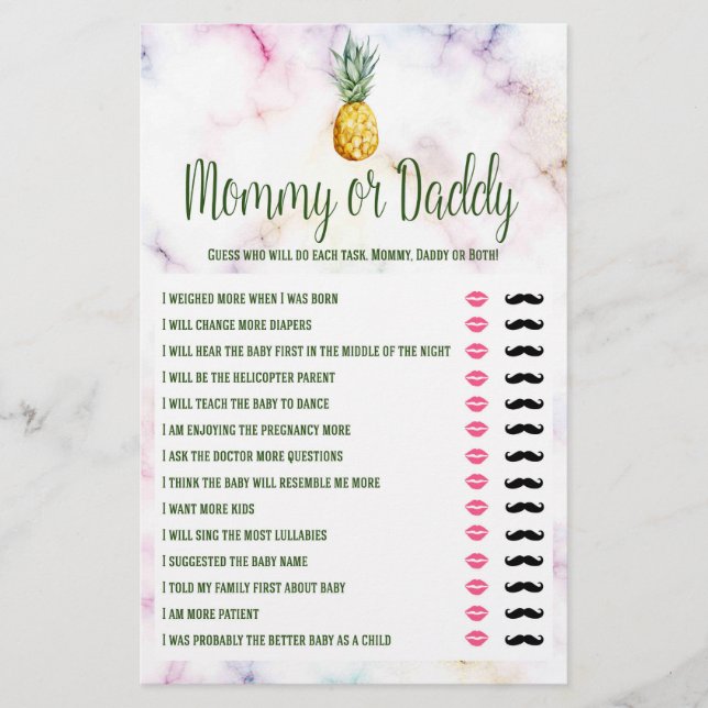Mommy or Daddy Pineapple Summer Baby Shower Game Flyer (Front)