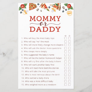 Mommy or Daddy Pizza Baby Shower Game Sheet