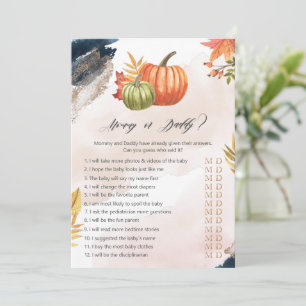 Mommy Or Daddy Pumpkin Baby Shower Game Card