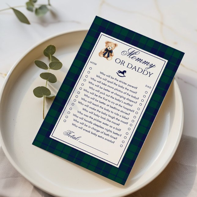 Mommy or Daddy Teddy Bear Navy Plaid game (Creator Uploaded)