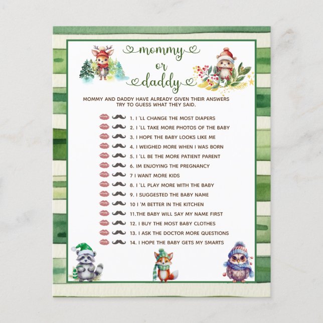 Mommy or Daddy Winter Christmas Baby Shower Game   (Front)