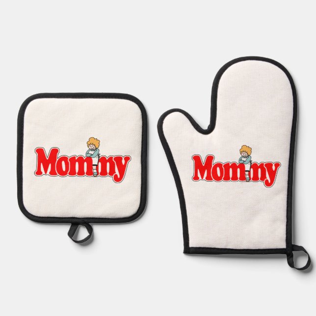 Mommy Oven Mitt & Pot Holder Set (Front)