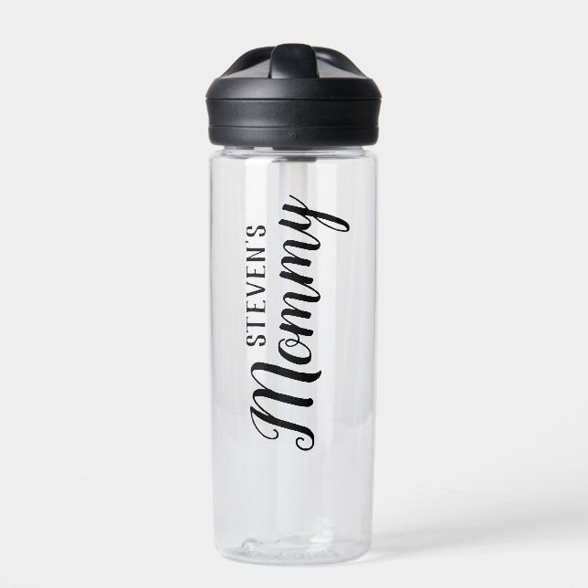 Mommy Personalized Black Water Bottle (Front)