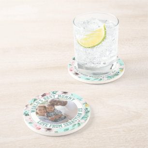  Mommy Personalized Photo Template Flower Pattern Coaster