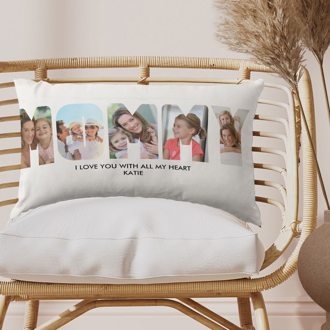 MOMMY Photo Collage Picture Letter Cutout Lumbar Pillow (Creator Uploaded)