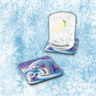 Mommy Polar Bear with Cub Coaster