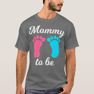 Mommy Pregnancy Pink Blue Footprint Gender Reveal T-Shirt