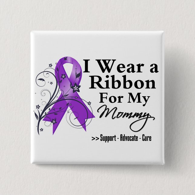 Mommy Purple Ribbon - Pancreatic Cancer 2 Inch Square Button (Front)
