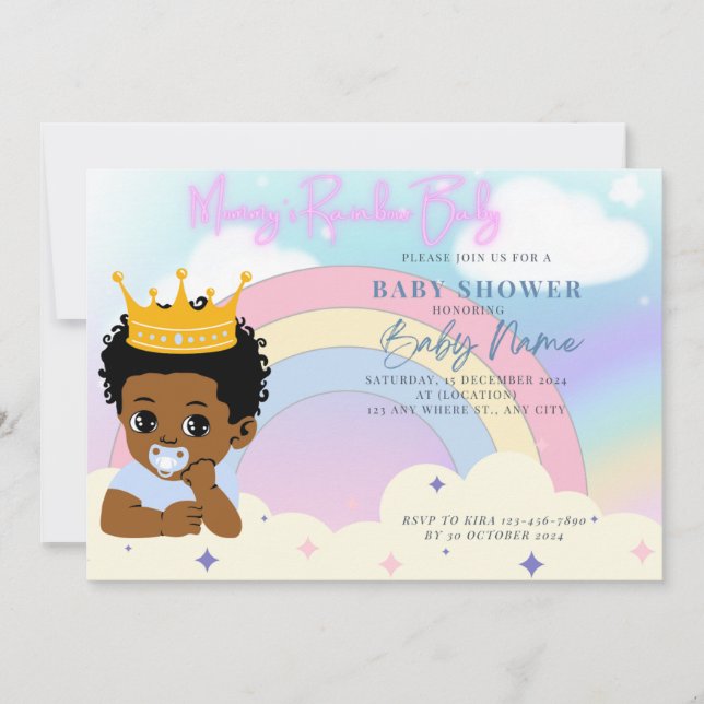 Mommy Rainbow Baby Boy Invitation (Front)