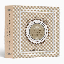 Mommy Recipes Gingham Brown 3 Ring Binder