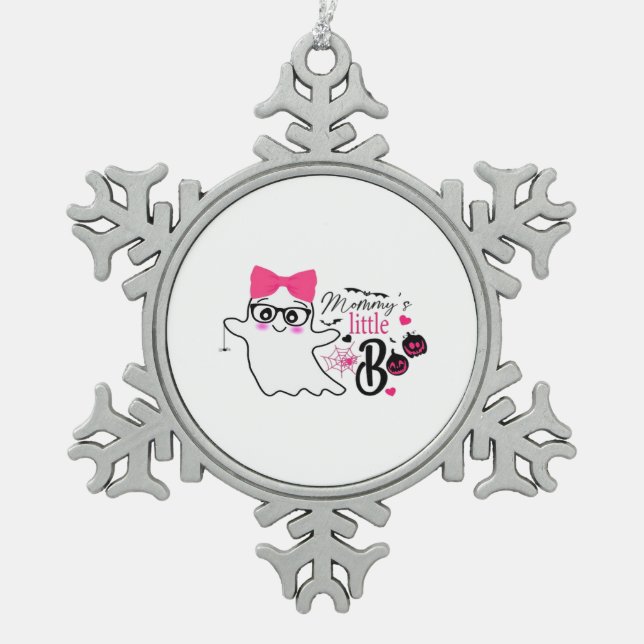 Mommy’s Boo Halloween Snowflake Pewter Christmas Ornament (Front)