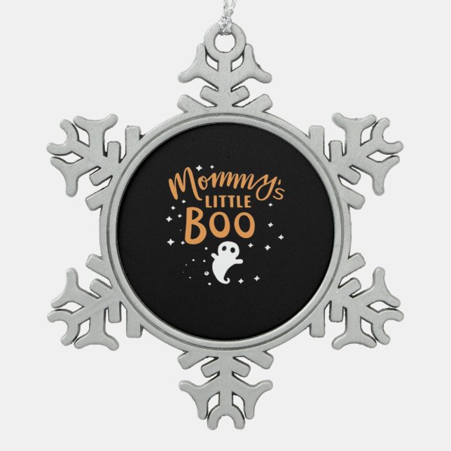 Mommy’s Little Boo - Happy Halloween Snowflake Pewter Christmas Ornament (Front)