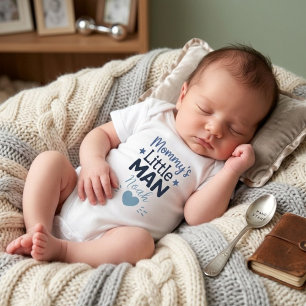 Mommy’s Little Man Cute Blue Baby Boy Typography Bodysuit