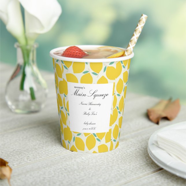 Mommy’s Main Squeeze Lemon Citrus Baby Shower Paper Cups (Insitu)