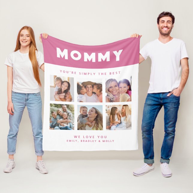 Mommy Simply The Best Photo Collage Personalized Fleece Blanket (In Situ)