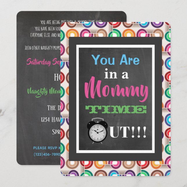 Mommy Time Out "Moms Night Out" Party Invite (Front/Back)